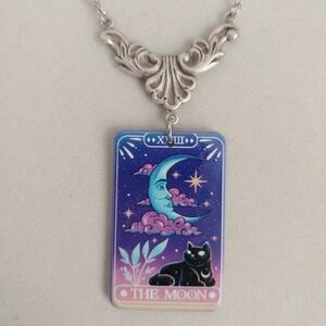 Goth witch The Moon Tarot Card filigree handmade necklace